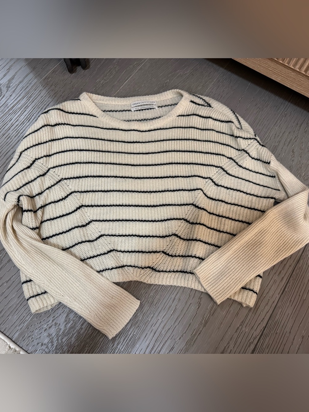 Urban Outfitters Cream and navy Striped Crewneck Sweater